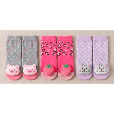 Imagem de Kit 3 Meias Bebê Sortidas 3d Chocalho De 0 A 12 Meses 3463 - Fashion N