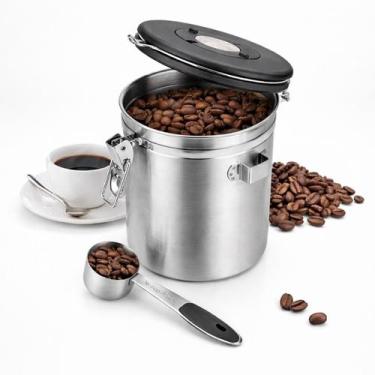 Imagem de Pote Hermético Café E Grãos Aço Inox Com Colher Válvula 1,5L - Mimo St