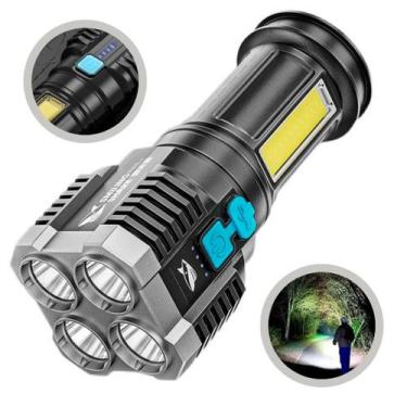 Imagem de Lanterna Tática Recarregável 4 LED Potente com Foco de Luz e Impermeáv