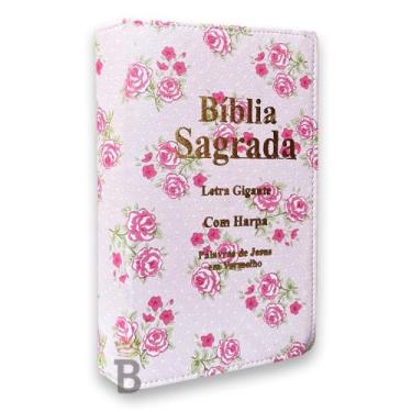 Imagem de Biblia Sagrada Letra Gigante Luxo Popular - Floral Rosa - Com Harpa - 