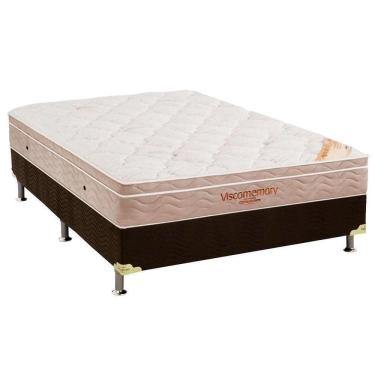 Imagem de Cama Box Casal: Colchão Espuma Ortobom Viscomemory + Base Crc Suede Brown(138X188)