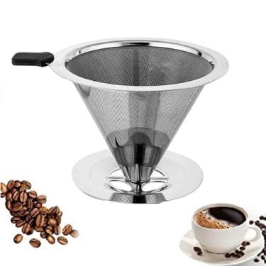 Imagem de Filtro Coador p/ Café Reutilizável Cônico Inox Ultrafino Cafeteira - C