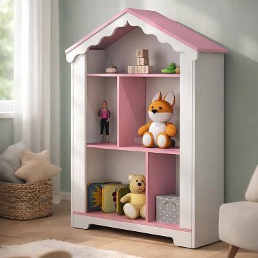 Imagem de Estante Organizadora Infantil Casinha Com Baú E Prateleiras Para Quarto Infantil - Bran...