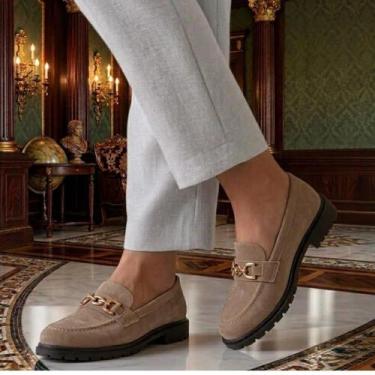 Imagem de Mocassim Feminino Tratorado Camurça Sapato Oxford Sapatilha Confortáve