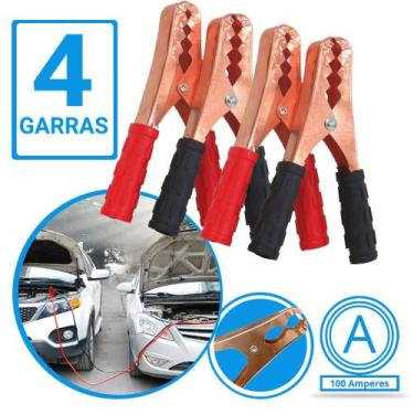 Imagem de Kit 4 Garra Jacaré Para Bateria Conector Eletrico Clip Chupeta 100A Ve