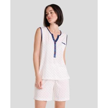 Imagem de Pijama Feminino Sem Manga Macio com Estampa de Bolinhas Azul Marinho L