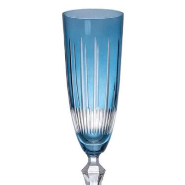 Imagem de Taça Champanhe Elizabeth lapidada cristal azul 200ml -Bohemia, 3 meses