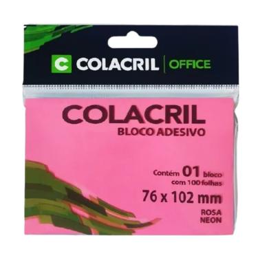 Imagem de Bloco Adesivo Colacril 76MM X 102MM 100 Folhas Neon em Papel Offset 75G-M2 Reciclável Rosa Neon