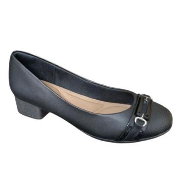 Imagem de Sapato Feminino USAFLEX Scarpin de Couro Salto Bloco MM0301, Preto, 36