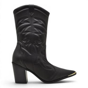 Imagem de Bota Vizzano Feminina Western Cano Medio Salto Bloco Conforto - Preto 
