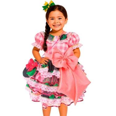Imagem de Vestido Festa Junina Infantil Xadrez Super Luxo Rodado Com Babados e B