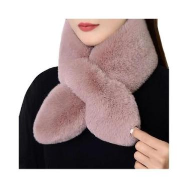 Imagem de Cachecol Feminino De Inverno Quente Com Pelo Sintético De Coelho, Gola