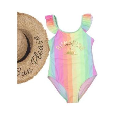 Imagem de Maiô Infantil De Verão Com Estampa Arco-Íris Para Meninas, Roupa De Ba