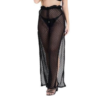 Imagem de Calça Feminina Saída de Praia Piscina Crochê Transparência - HYPE MODA