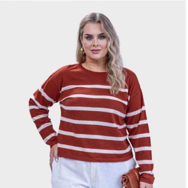 Imagem de Blusa Feminina Modal Gola Redonda Tricot Listras - NET TRICOT, Laranja