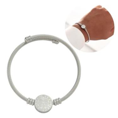 Imagem de Bracelete pulseira medalha de São Bento ajustável aço inoxidável À Pro