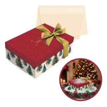 Imagem de Kit Presente Caixa 35x25cm Feliz Natal Seda Fita Laço Verme Vermelho