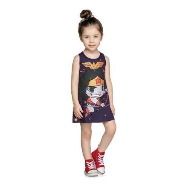 Imagem de Vestido Infantil Menina Temático Fantasia Mulher Maravilha M - anjo da