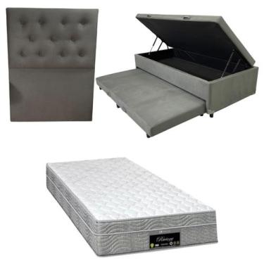 Imagem de Cama Box Baú Solteiro com Auxiliar Bicama Colchão Riviera Molas Ensaca