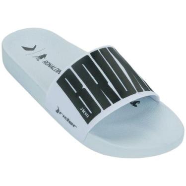 Imagem de Chinelo Masculino Slide Estilo Urbano Ronaldinho R10 Rider, Branco, Pr