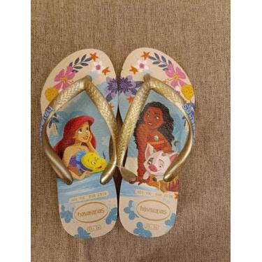 Imagem de Chinelo Havaianas Infantil Slim Princesas, Bege palha, 29/30