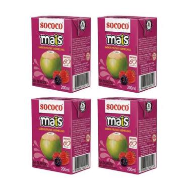 Imagem de Água De Coco Sococo Sabor Frutas Vermelhas 200ml - Kit Com 4
