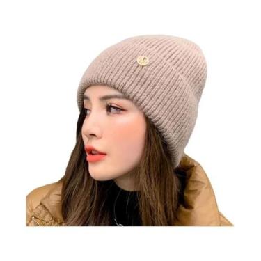 Imagem de Gorro Feminino De Inverno Quente De Tricô À Prova De Vento Cor Lisa Mu
