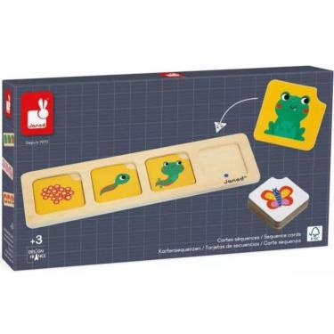 Imagem de Jogo Educativo Janob J05083 com Sequência Cronológica e Autocorreção Amarelo em Madeira e Papelão FSC 40 Cartas e Base