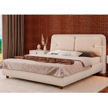Imagem de Cama Japonesa King Seo Yun com Cabeceira Estofada Madeira Eucalipto Off White Sallar Home