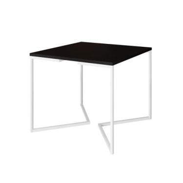 Imagem de Mesa Jantar Industrial Quadrada Preta 90Cm Base V Ferro Branco - CASA 