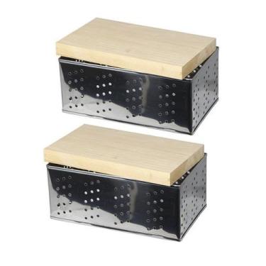 Imagem de Kit 2 Formas Queijo Retangular Inox G 1KG Prensador Madeira - Pontual 