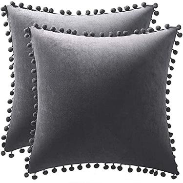 Imagem de Conjunto de 2 peças de capa de almofada de veludo grande para decoração de casa, capa de almofada, capa de almofada de sofá e quarto - cinza escuro |50 50 cm