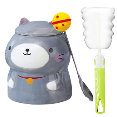 Imagem de Caneca de princesa com tampa, caneca 3D, xícara de café de cerâmica, xícara de chá de lua, presente, escritório, casa (cinza gato, 450 ml)