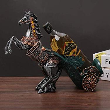 Imagem de Pkfinrd Adega de vinho ornamentos para cavalos artesanato criativo para móveis domésticos, garrafa de vinho, sala de estar 38 x 23 x 27 cm (cor: azul)