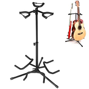 Imagem de Yajun Suporte universal portátil para guitarra com três cabeças, suporte vertical de instrumentos musicais com algodão protetor preto