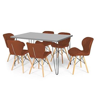 Imagem de Conjunto Mesa de Jantar Hairpin 130x80 Volpi com 6 Cadeiras Eiffel Slim - Marrom