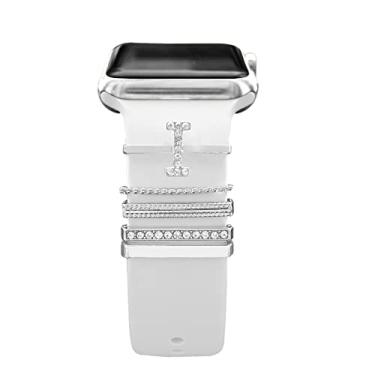 Imagem de 4 pçs anéis decorativos de metal pulseiras de relógio inteligentes pulseiras de couro encantos pulseira de silicone acessórios compatíveis com Apple Watch para Samsung Galaxy watch 4/3 (não pulseira ou relógio)