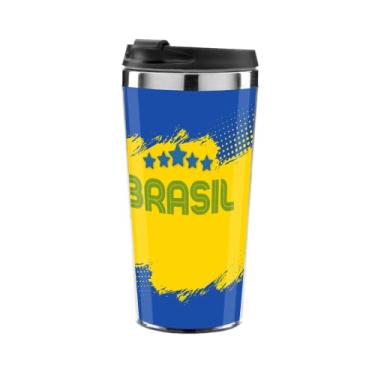 Imagem de Copo Termico Brasil azul e amarelo.