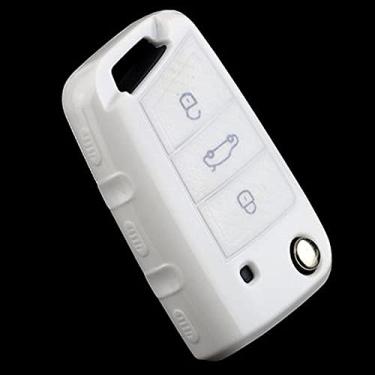 Imagem de CSHU Car Key Case Cover Porta-chaves Anel Porta-chaves, apto para Volkswagen VW Golf 7 3 4 5 6 6r mk7 Skoda Octavia A7 polo 9n mk4 passat b5 b6 b7 b8 bora Tiguan, branco