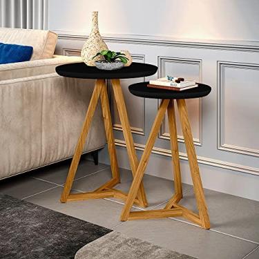 Imagem de Conjunto 2 Mesas Laterais Sala Classic Pés em Madeira Maciça Cor: Preto/Amendoa