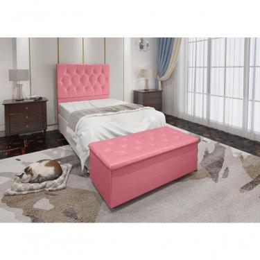 Imagem de Cabeceira Solteiro E Recamier Baú 0,90m Madrid Suede Rosa