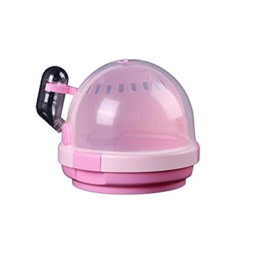 Imagem de KIZQYN Gaiolas redondas pequeno papagaio ninhada portátil piquenique gaiola de transporte estojo de viagem pequeno pássaro gaiola de aviação com fonte de bebida gaiola de voo (cor: rosa)