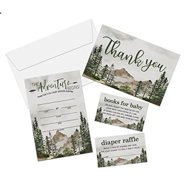 Imagem de Conjunto de convites para chá de bebê, preencher cartões de convites, livros para bebês, rifle de fraldas, obrigado, a admiração começa, cada design tem 25 cartões e envelopes (total de 100 cartões) – (bb003-taozhuang)