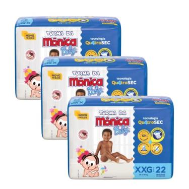 Imagem de Kit 3 Pacotes Fralda Descartável Turma da Monica Baby Econômica XXG, 66 uni Infantil