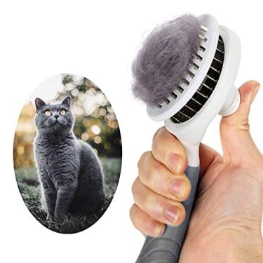 Imagem de Escova de limpeza automática para gatos, escovas de cuidados amigáveis à pele de animais de estimação para queda de pelos de cães e gatos, fácil de remover, subpelo solto com pelos longos ou curtos,