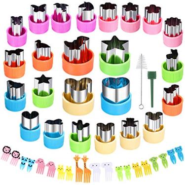 Imagem de Conjunto de formas de cortador de vegetais, mini torta, molde de carimbos de frutas e biscoitos, cortador de biscoitos, decoração de alimentos, para assar, para crianças, acessórios de acessórios para cozinha (24 cortadores + 20 peças)