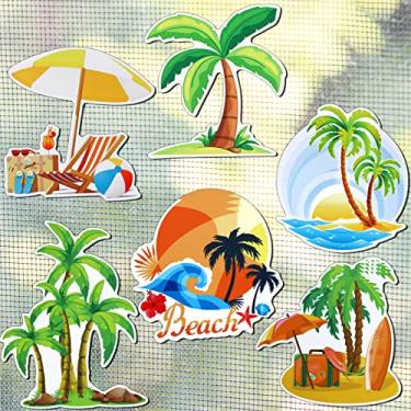 Imagem de 6 pares de ímãs de porta de tela de palmeira adesivos de tela dupla face decorativos flexível protetor de porta de tela magnético multicolorido geladeira ímãs de praia de verão para tela de portas deslizantes
