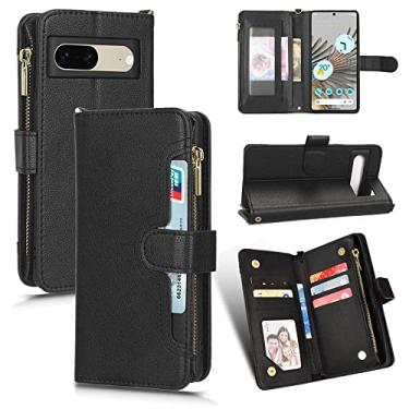 Imagem de Capas de telefone de negócios de moda de luxo Google Pixel 7 7 Pro capa de couro com zíper 6 compartimentos para cartão carteira à prova de choque capa para celular Google Pixel 7 7 Pro capas (preto, Google Pixel 7)