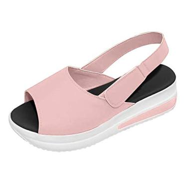 Imagem de Sandálias de verão para mulheres, sandálias femininas plataforma com tiras e bico fechado plataforma sandália casual para caminhada, rosa, 10