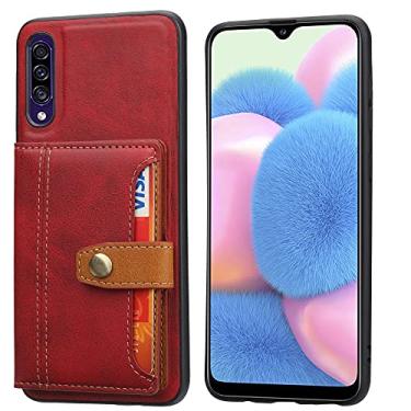 Imagem de Capa protetora para capa traseira compatível com Samsung Galaxy A50/A30S/A50S capa de couro PU slots para cartão de crédito capa de proteção de corpo inteiro capa protetora para telefone (Cor: Vermelho)
